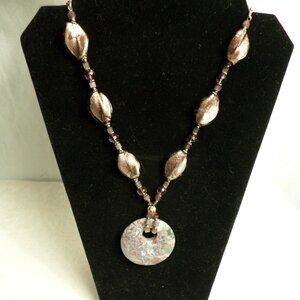Beautiful Womens Vintage Glass Beaded Necklace Large Donut Pendant
